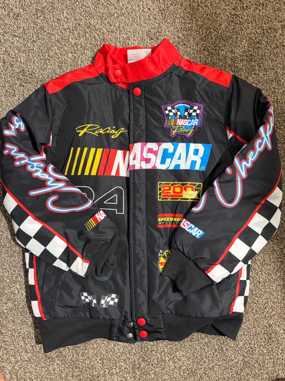 Nascar Black Jacket with Red Trim and White Label
